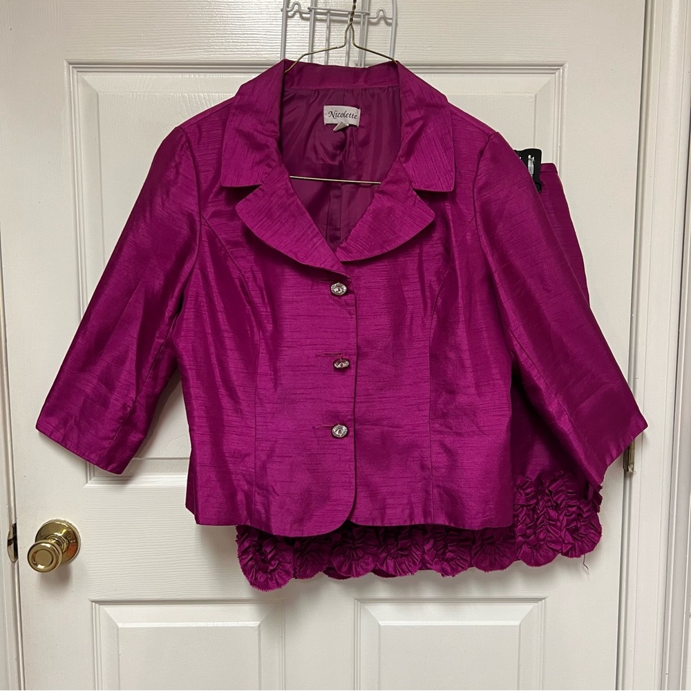 Nicolette Silk-Look Fuchsia Jacket and Skirt Set